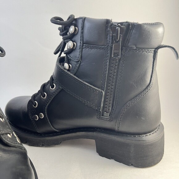 AdTec RideTec Motocrycle Ride Biker Leather Women's 6" Lace Zipper Boot Black - Picture 6 of 7
